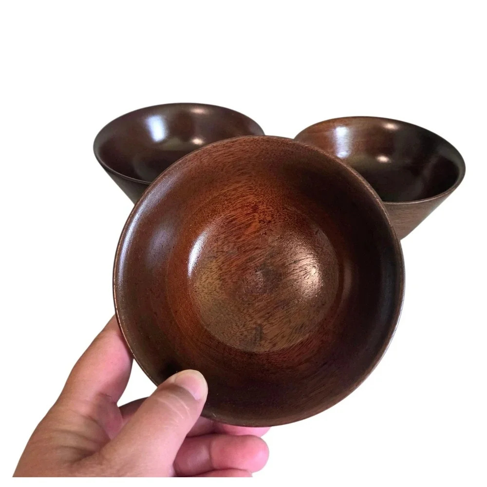 Vintage 5 Wooden Turned Walnut Salad Bowls Puerto Rico Rosario Wood Turning‎